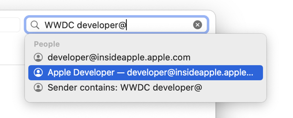 Mail search results
